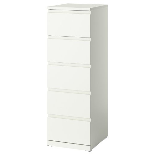 STORKLINTA Commode à 5 tiroirs - blanc/fonction ouverture/fixation 40x48x120 cm (15 3/4x18 7/8x47 1/4 ")