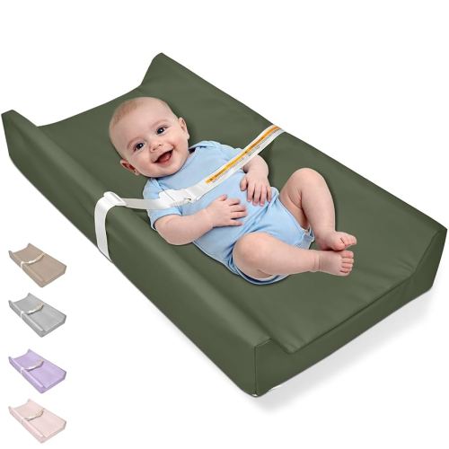 Vegan Leather Baby Changing Pad - Diaper Wipeable Changing Pad, Waterproof Cover Changing Mat for Dresser and Table,Taupe (Dark Green)