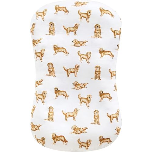 LifeTree Muslin Baby Lounger Cover, Newborn Slipcover Lounger Cover for Boys Girls Infant, Soft 70% Viscose from Bamboo and 30% Cotton, 1 Pack Cover Only, GoldenRetriever Pattern