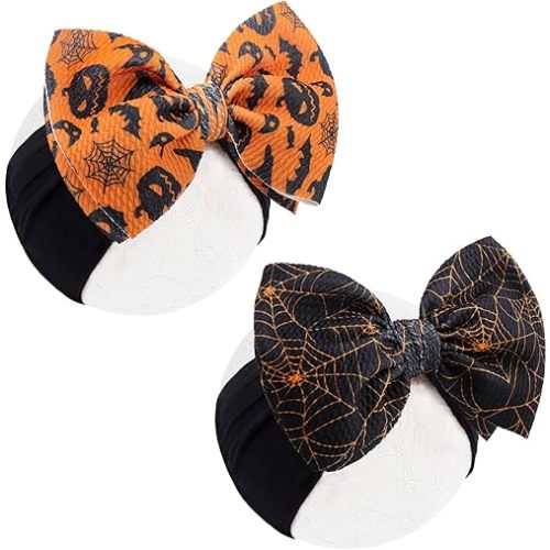 Halloween Baby Girl Bows Elastic Nylon Halloween Hairbands Hair Accessories Headbands with Bows for Newborn 2 PCS