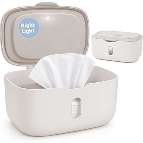 Jool Baby Wipes Dispenser with Built-in Nightlight – Pull Out One Wipe At a Time – Holder Fits Standard Continuous Wipes (Oatmeal)