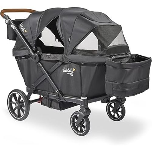 Larktale Caravan Coupe V2 Stroller Wagon for 2 Kids, All-Terrain 2-Seater Wagon Stroller with Reclining Seats, Compact Fold, Adjustable Handlebar, Vented Canopies & Parent Console, Byron Black