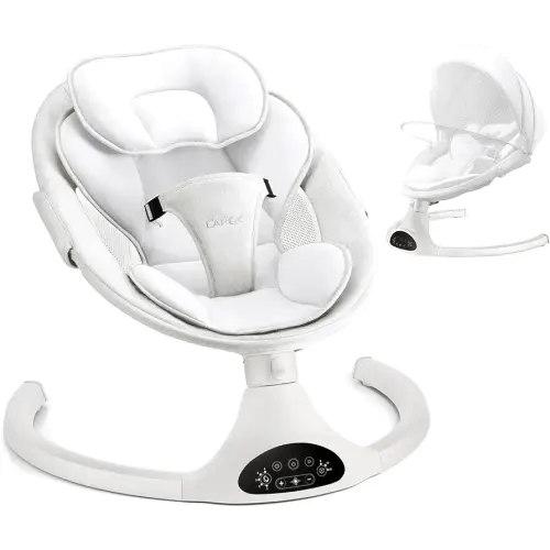 LAREX Baby Swing Infant Swing Electric Toddler Baby Rocker Portable for Newborn Boy Girl, 5 Sway Speeds with Remote Control, 10 Preset Melodies and Bluetooth, 0-6 Months Max 20 Lbs (White)