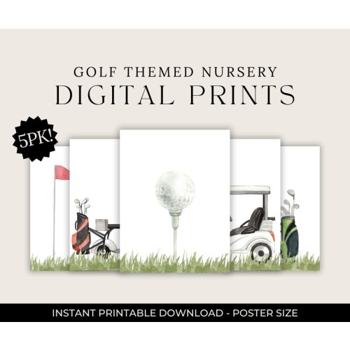 Golf Themed Nursery, Wall Hanging Prints, Instant Digital Download, Baby Boy, Watercolor, Simple Neutral Pastel, Country Club, Printable