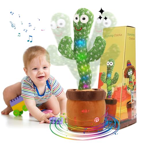 MIAODAM Volume Adjustable Dancing Cactus, Colorful Glowing Talking Cactus Toy, Repeating What You Say Cactus Toys Singing 120 Songs Cactus Plush Eletronic Baby Toys Funny Creative Kids Toy