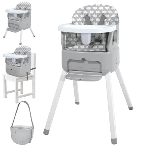 BOSEDSANG 4 in 1 Portable Baby Highchair Convertible Highchair for Babies and Toddlers - Foldable Carry Small Box, High Chair, Infant Booster Seat, Dining Chair, Easy to Carry and Store (Grey)