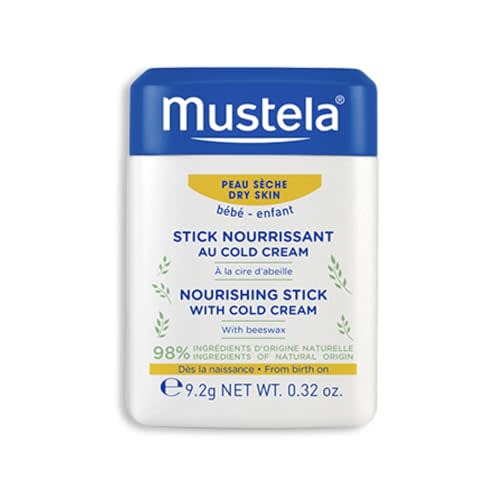 Mustela Baby Nourishing Stick - Lip & Face Moisturizer for Dry Skin - with Natural Avocado, Cold Cream & Beeswax - 0.32 oz. - Packaging may vary