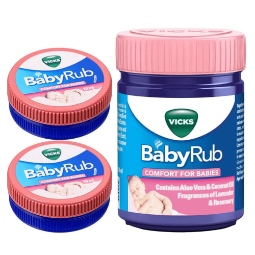 Vicks BabyRub Set – 50 ml Jar + Two 10 ml Mini Balms | Aloe Vera, Coconut Oil & Lavender Blend
