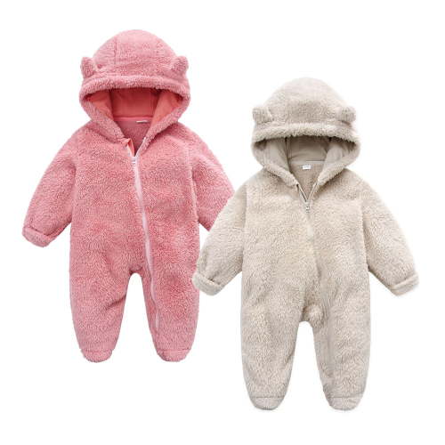 fatyb Baby Fleece Jumpsuit Hooded Newborn Boys Girls Warm Romper Long Sleeve Zipper Snowsuit (2 Pack)