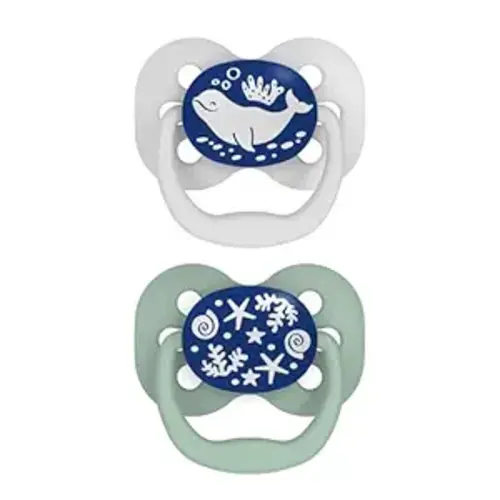 Dr. Brown's Advantage Glow-in-the-Dark Baby Pacifier, Fully Symmetrical Soother with Soft Silicone Bulb, Blue Ocean, 0-6m, BPA Free, 2 Pack