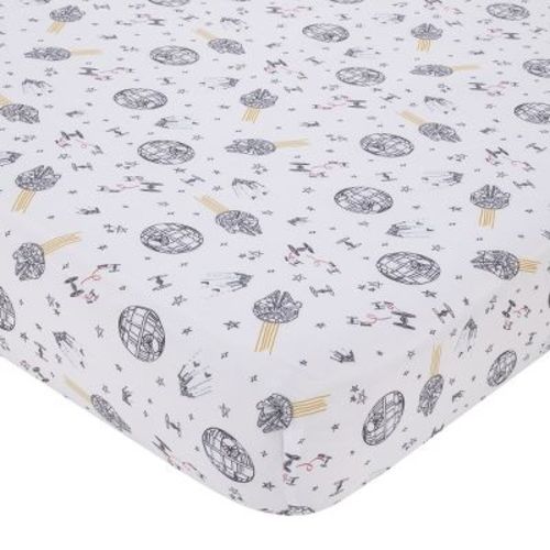 Star Wars May The Force Be With You White And Gold Millennium Falcon And Death Star Nursery Fitted Crib Sheet