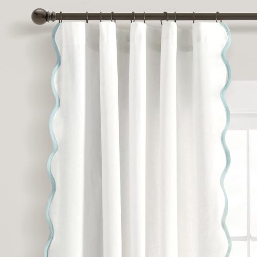 Lush Decor Coastal Chic Scallop Edge Window Curtain Panel, Blue & White, 52" W x 84" L (Pair of 1) - 52" W x 84" L ( Pair of 1)