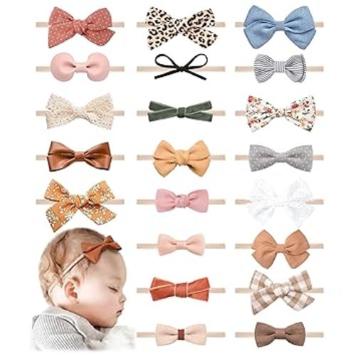 21 PCS Baby Headbands and Bows Hairbands Soft Nylon Elastics Handmade Girls Hair Accessories for Newborn Babies Infant Toddlers Kids - Pack of 21