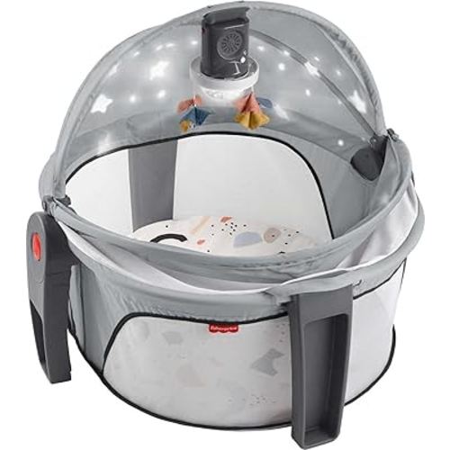 Fisher-Price Portable Baby Bassinet Deluxe On-The-Go Projection Dome, Travel Play Space for Newborns with Lights Music & Canopy, Paper Shapes