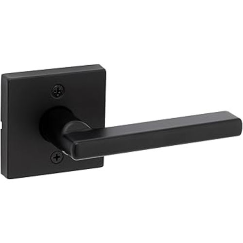 Kwikset Halifax Dummy Door Handle, Single Sided Lever for Closets, French Double Doors, and Pantry, Matte Black Non-Turning Reversible Interior Push/Pull Lever, with Microban Protection