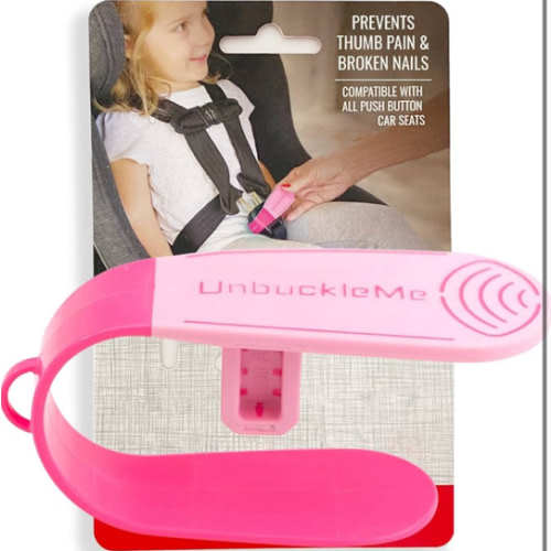 UnbuckleMe Car Seat Buckle Release Tool - Easy Opener Aid for Arthritis, Long Nails, Older Kids - Button Pusher for Infant, Toddler, Convertible 5 pt Harness car Seats - As Seen on Shark Tank (Pink)