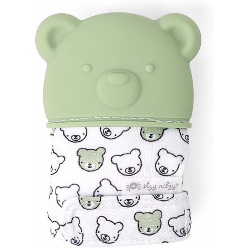Itzy Ritzy Silicone Teething Mitt - Soothing Infant Teething Mitten with Adjustable Strap, Crinkle Sound & Textured Silicone to Soothe Sore & Swollen Gums - for Ages 3 Months & Up (Bow)