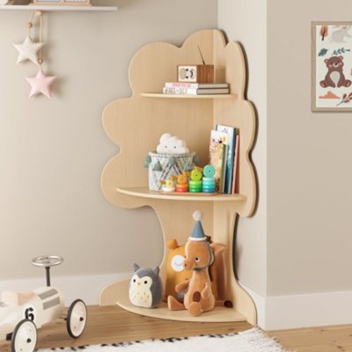 Curipeer 3-Tier Corner Kids Bookshelf and Toy Storage Organizer for Kids Room - Natural Wood Tree