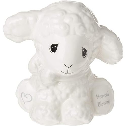 Precious Moments Heaven’s Blessing Lamb Piggy Bank, Great Gift for Baptism, Birthday, Baby Shower, Crafted of White Glazed Ceramic, 192435