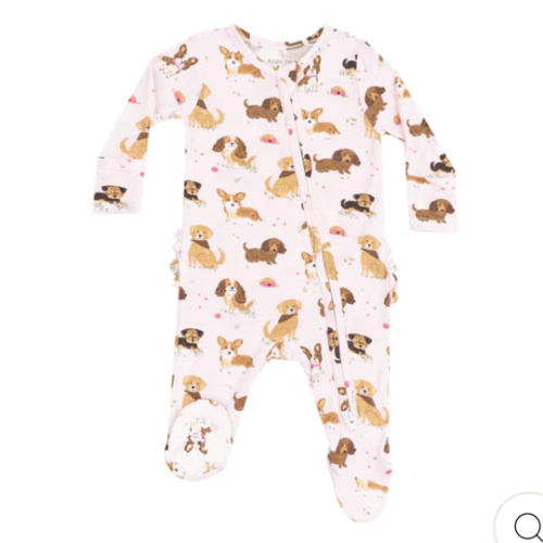 2 Way Zipper Ruffle Back Footie - Best Friend Dogs Pink – Angel Dear