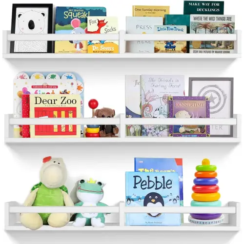 32 Inches Nursery Shelves Set of 3,Nursery Book Shelves for Bookshelf Wall,Wall Bookshelves for Kids,Book Shelf Organizer for Baby Nursery Décor (32 inches Set of 3 White)