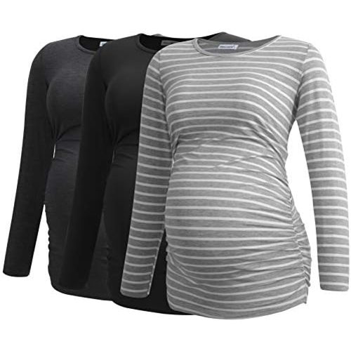 Smallshow Women's Maternity Shirts Long Sleeve Pregnancy Clothes Tops 3-Pack