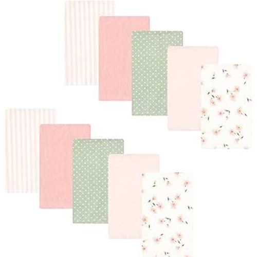 Hudson Baby Unisex Baby Cotton Flannel Burp Cloths, Pink Dainty Floral 10 Pack, One Size