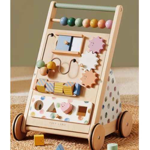 Tiny Land Wooden Baby Walker, Adjustable Speed Baby Push Walker for Boys and Girls, Montessori Activity Center Push Toy for Kids Development (Morandi)