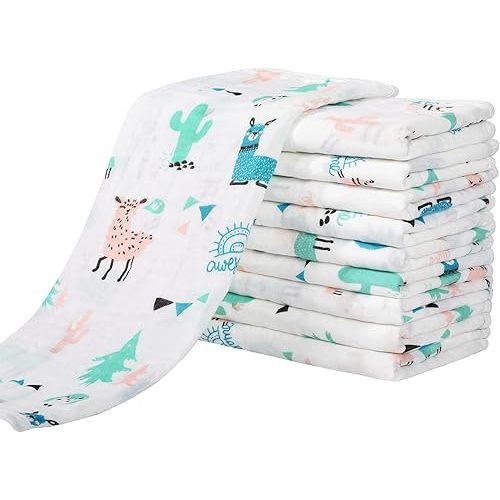 Yoofoss Muslin Burp Cloths for Baby 10 Pack 100% Cotton Baby Washcloths for Boys Girls Large 20''X10'' Super Soft and Absorbent Alpaca