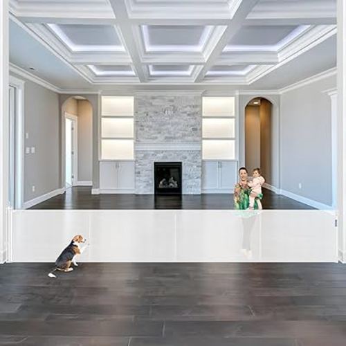 Reinforced 175" Extra Wide Baby Gates for Large Openings, Retractable Baby Gates Extra Wide Dog Gate with Support Rods – Prevent Crawling Under, Large Dog Gate Indoor/Outdoor Retractable Fence, White