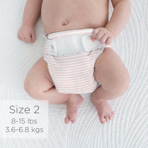 Amazing Baby SmartNappy Cotton Muslin Hybrid Reusable Cloth Diaper Cover + 1 Reusable Tri-Fold Insert + 1 Reusable Booster - Tiny Stripes, Peachy Pink