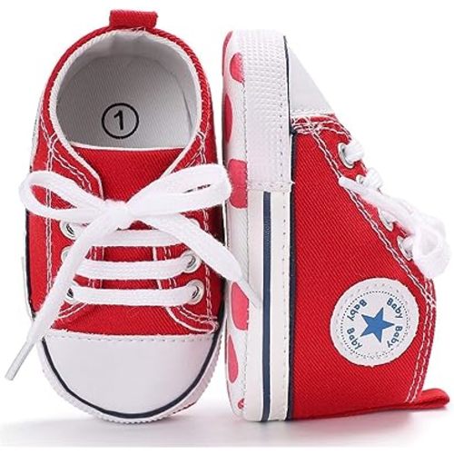 KIDSUN Unisex Baby Boys Girls High Top Sneaker Soft Anti-Slip Sole Newborn Infant First Walkers Canvas Denim Shoes