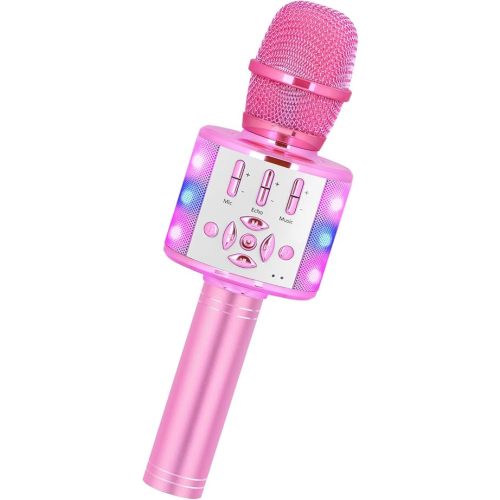 Amazmic Toys for Girls, Kids Karaoke Microphone Toddler Microphone for Kids with Lights, for Girls, Birthday Party Boys Toy Age 3 4 5 6 7 8+(Light Pink)