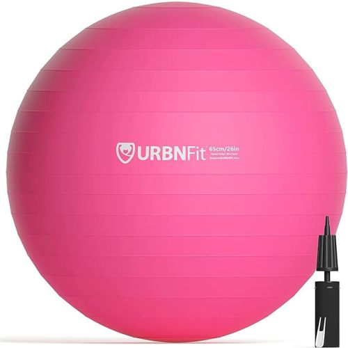 URBNFit Exercise Ball - Yoga Ball in Multiple Sizes for Workout, Pregnancy, Stability - Anti-Burst Swiss Balance Ball w/Quick Pump - Fitness Ball Chair for Office, Home, Gym - Pink - 30IN