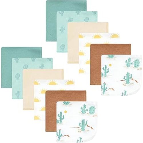 Hudson Baby Unisex Baby Flannel Cotton Washcloths, Desert Cactus 12 Pack, One Size