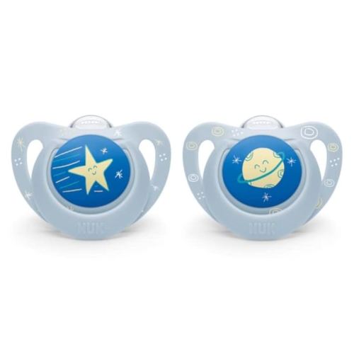 NUK | Orthodontic Pacifiers | 0-6 Months | Best Pacifier for Breastfed Babies | BPA Free | Shaped to Soothe Just Like Mom | 2-Pack (Blue) (Outerspace Blue(0-6 Month))