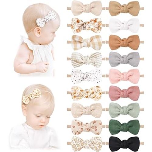Niceye 18 Packs Baby Girl Bows Soft Nylon Headbands Hair Bows for Newborns, Infants, Toddlers - Stretchy Handmade Hair Accessories for Baby Girls and Boys