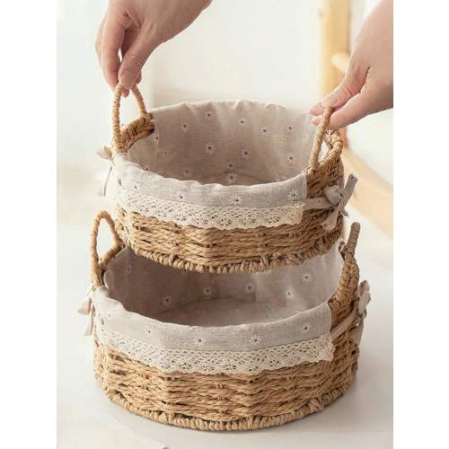1pc Woven Seagrass Desktop Storage Basket With Paper Rope For Home Office Cosmetic Remote Control Organizer,Bohemian Rope Plant Pot Basket, Natural Mix Rattan Garden Decor, Metal Frame Boho Baskets For Outdoor Coastal Vibes,Geometric Basket | SHEIN EUR