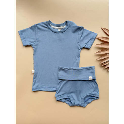 Bamboo Kids Outfit Bloomers + T-shirt Set | Dusty Blue