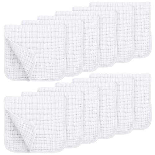 Looxii Muslin Burp Cloths 100% Cotton Muslin Cloths Large 20''x10'' Extra Soft and Absorbent 12 Pack Baby Burping Cloth for Boys and Girls Pure White