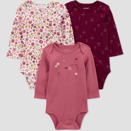 Carter's Just One You® Baby Girls' 3pk Long Sleeve Bodysuit - Dark Pink 3m