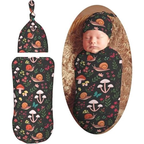 Mushrooms Snails Butterflies Newborn Swaddle Blankets Hat Sets Soft Baby Receiving Blanket Swaddle Sack for Baby Shower Infant Boy Girl Gift