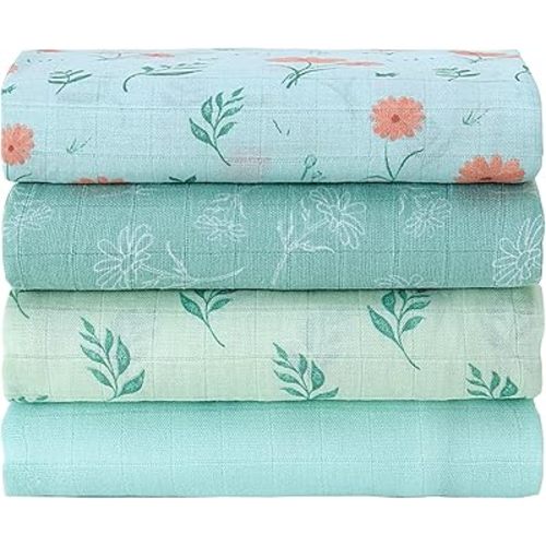 Viviland Muslin Swaddle Blankets, Baby Swaddle Wrap for Baby Boys and Girls, Breathable and Skin-Friendly Baby Receiving Blankets, Baby Essentials, Registry & Gift, 4-Pack Plants, 47 x 47 inches
