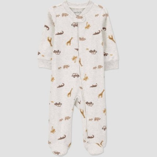 Carter's Just One You® Baby Boys' Sleep N' Play - Gray Newborn: Cotton-Polyester, Giraffe Pattern, Footed Pajamas