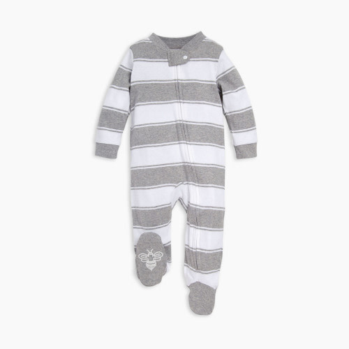 Burt's Bees Baby Organic Sleep & Play Footie Pajamas - Heather Grey Rugby Peace Stripe, Newborn