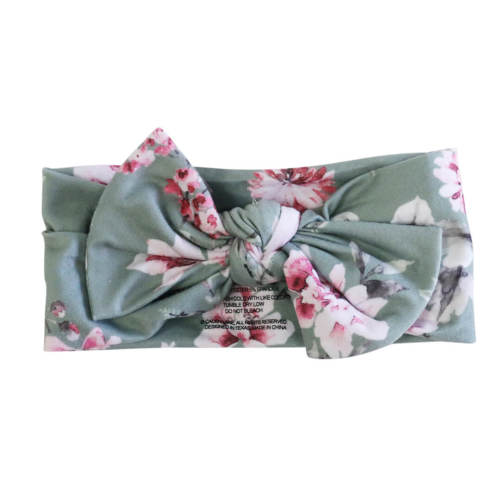 Saylor's Sage Floral Knit Large Bow Headwrap