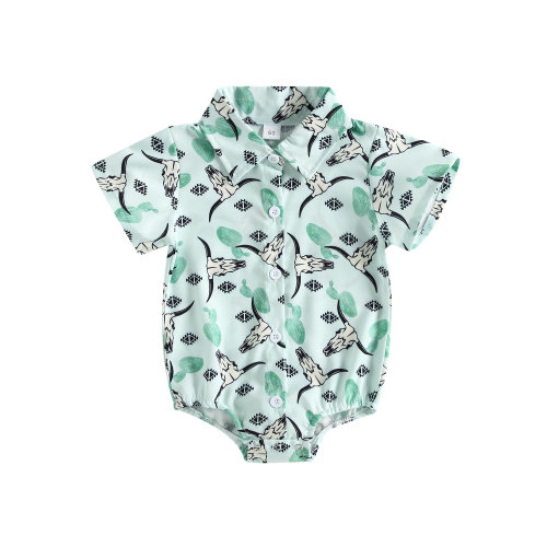 Suealasg Western Baby Boy Clothes Cow Head Print Shirt Romper Short Sleeve Bodysuit Newborn Summer Outfits