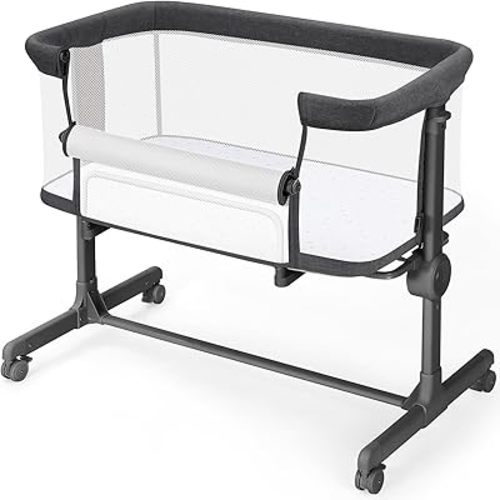 Ezebaby Baby Bassinets Bedside Sleeper - All Mesh Bedside Bassinet with Wheels, 7 Height Adjustable Baby Crib for Infants