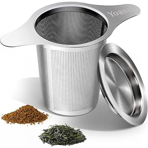 Extra Fine 18/8 Stainless Steel Tea Infuser Mesh Strainer with Large Capacity & Perfect Size Double Handles for Hanging on Teapots, Mugs, Cups to Steep Loose Leaf Tea and Coffee