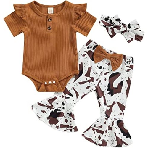 Yvowming Newborn Baby Girl Clothes Infant Baby Ruffle Romper +Pants + Headband 3 PCS Outfits Set